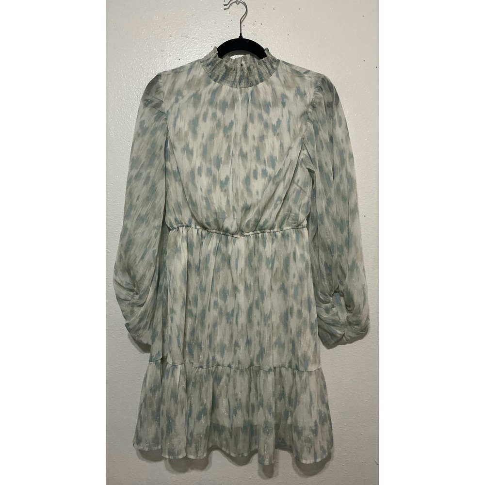 Blu Pepper Sheer Tiered Mini Dress Blue White Long Sleeve‎ S Fairycore Whimsical